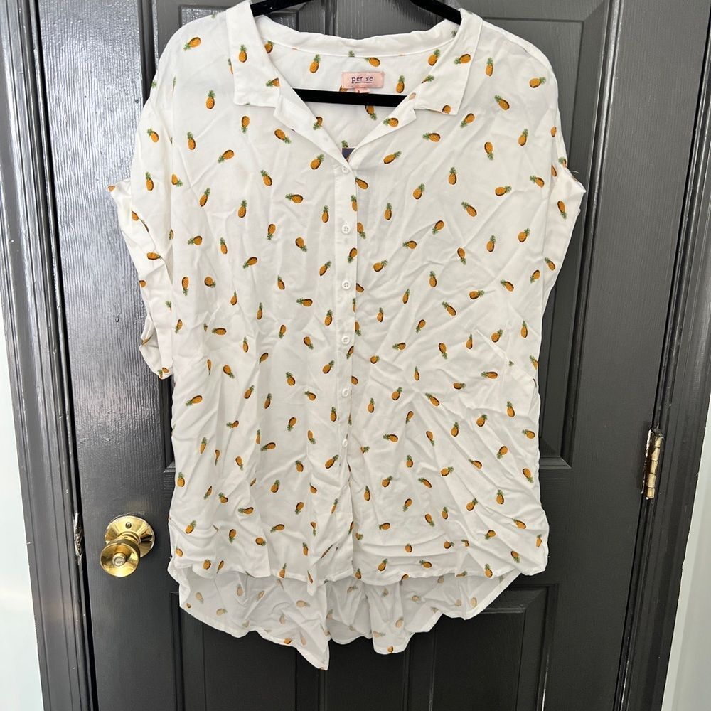 Per Se Cream Blouse with Pineapple Pattern
